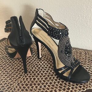ANTONIO MELANI Black Beaded Strappy Heels
